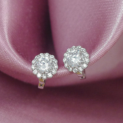 Sterling Silver 6mm Mini Hoop Cut CZ Halo Flower Dome Huggie Earrings - sugarkittenlondon