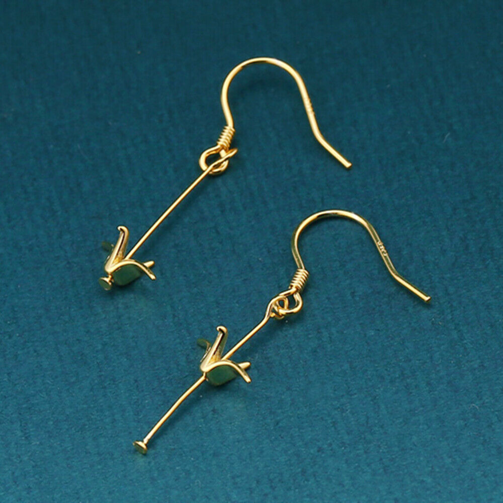 925 Sterling Silver Gold-Plated Origami Crane Dangle Drop Hook Earrings - sugarkittenlondon