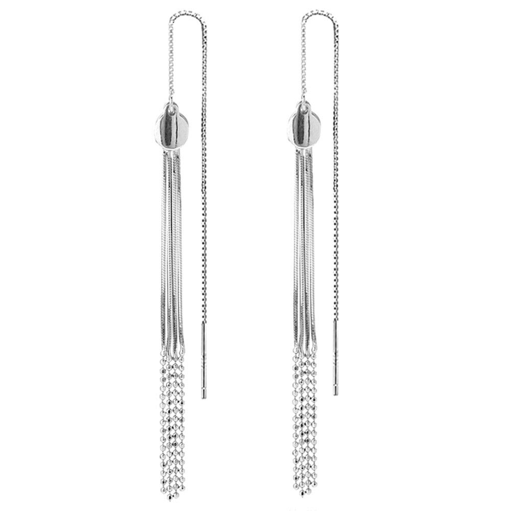 925 Sterling Silver Double Disc Dots Bead Tassel Pull-Through Threader Earrings - sugarkittenlondon