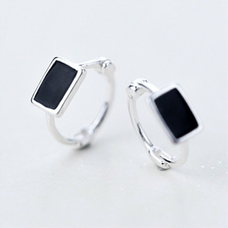 Black Glazed Cube Square Sterling Silver Huggie Hoop Earrings - sugarkittenlondon