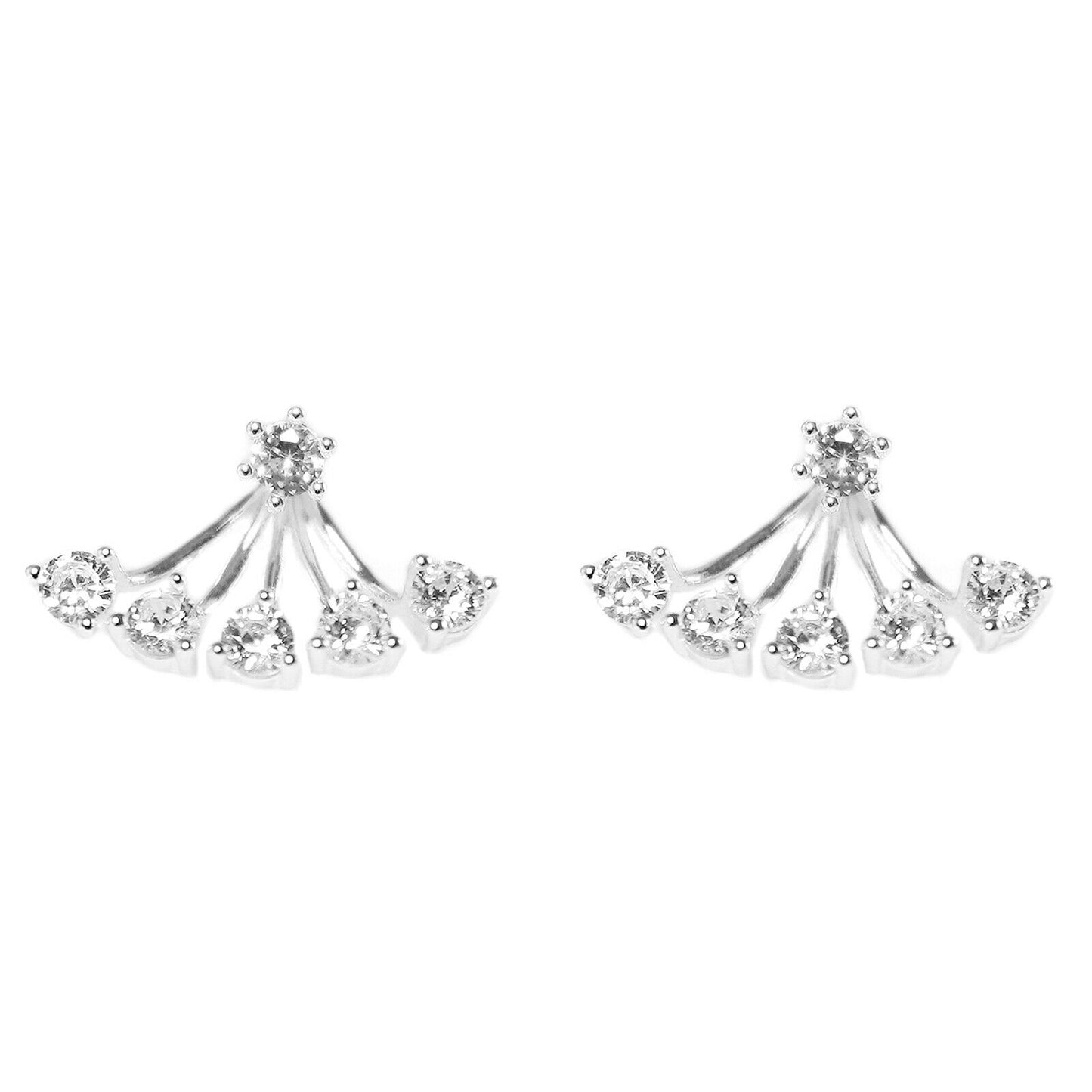 925 Sterling Silver CZ Sunlight Curved Bar Jacket Earrings - sugarkittenlondon