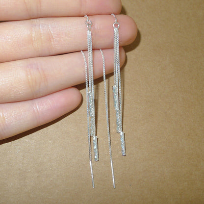 Long Drop Pull Through Threader Earrings in 925 Sterling Silver - sugarkittenlondon