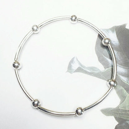 Sterling Silver Women's Bracelet - Elastic Stretch Bead Ball Noodle Tube Bracelet - sugarkittenlondon