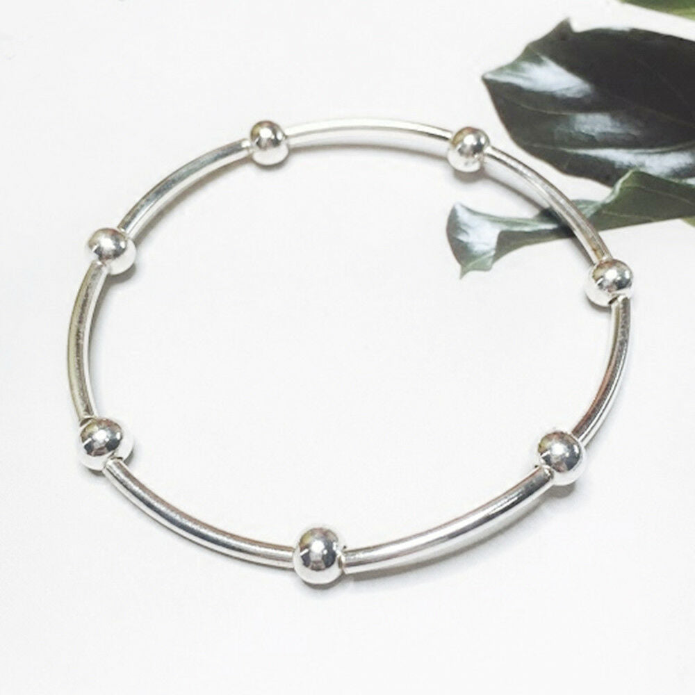 Sterling Silver Women's Bracelet - Elastic Stretch Bead Ball Noodle Tube Bracelet - sugarkittenlondon