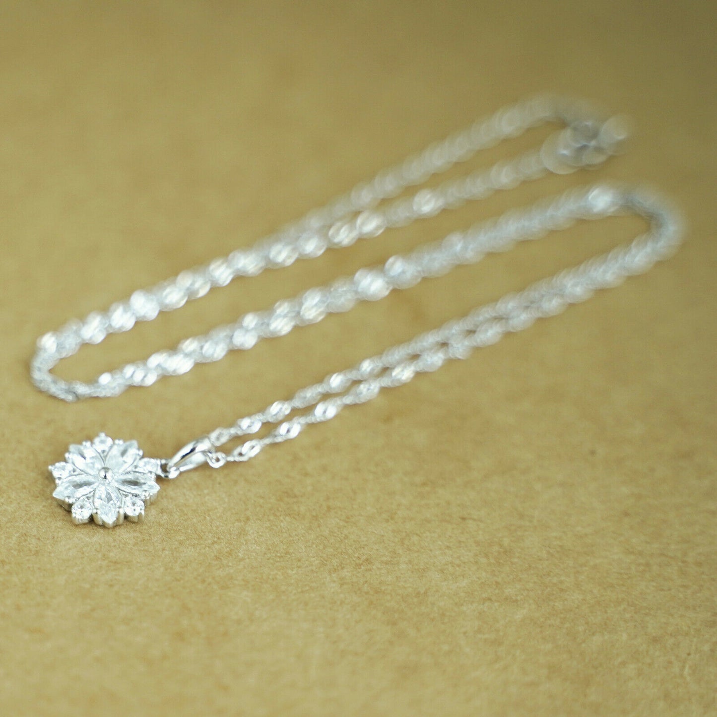 Sterling Silver CZ Crystal Snowflake Flower Pendant Necklace 3 Chains - sugarkittenlondon
