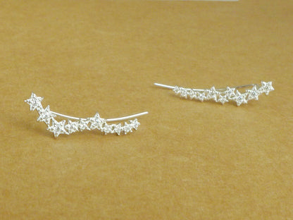 Sterling Silver CZ Asymmetrical Star Constellation Ear Crawler Drop Earrings - sugarkittenlondon