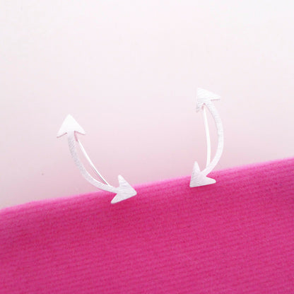 Sterling Silver Curved Ear Crawler Earrings with Double Shooting Arrows - sugarkittenlondon