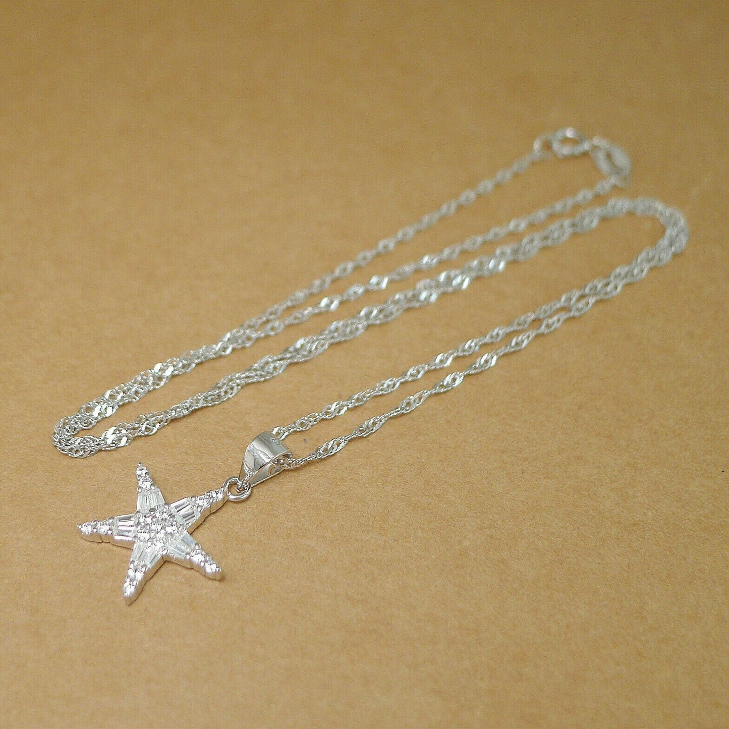 Sterling Silver 15mm Star Cubic Zirconia Pendant Necklace 3 Chains - sugarkittenlondon