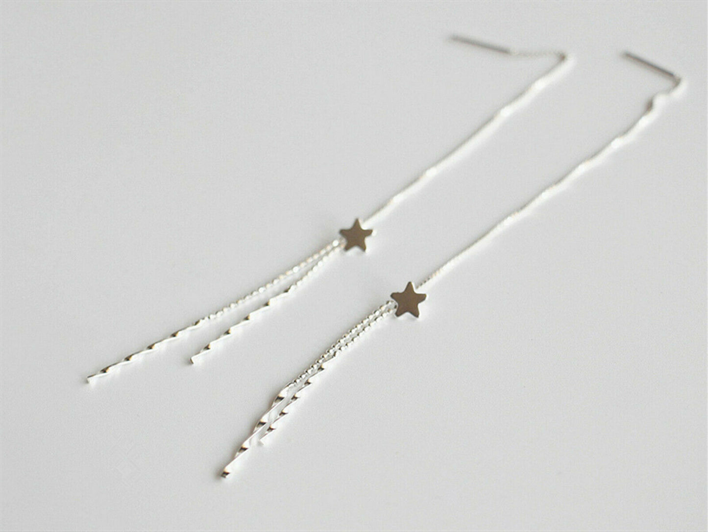 Wavy Tassel Earrings with Sterling Silver Star Beads and Pull-Through Threader Backs - sugarkittenlondon