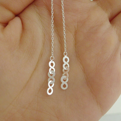 Sterling Silver Infinity Threader Earrings with Eternity Link Circles - sugarkittenlondon