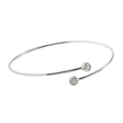 Sterling Silver Double Bezel 3mm CZ Torque Open Band Bangle Bracelet - sugarkittenlondon