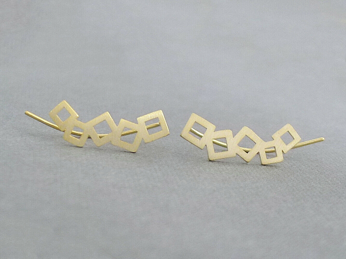 18K Gold Geometry Cube Square Curved Climber Earrings - sugarkittenlondon