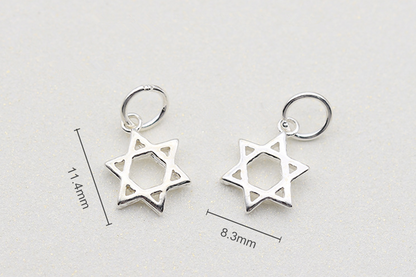 Sterling Silver 8mm Hollow Six Pointed Star Hex Star of David Charm Pendant - sugarkittenlondon