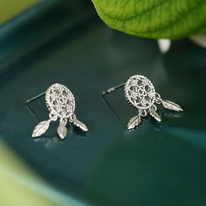 Dreamcatcher Earrings - 925 Sterling Silver with Crystal CZ Protection Jewellery - sugarkittenlondon