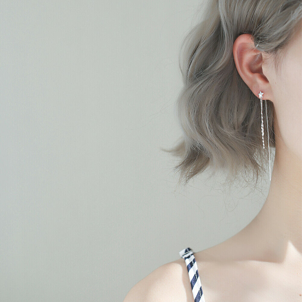 Wavy Tassel Earrings with Sterling Silver Star Beads and Pull-Through Threader Backs - sugarkittenlondon