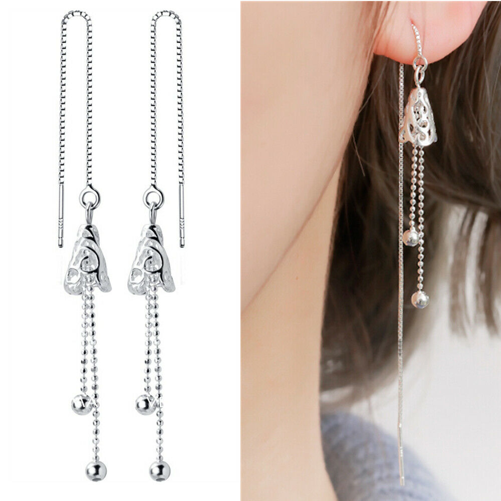 925 Sterling Silver Filigree Bell and Dot Bead Threader Earrings - sugarkittenlondon