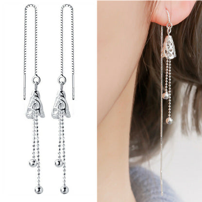 925 Sterling Silver Filigree Bell and Dot Bead Threader Earrings - sugarkittenlondon