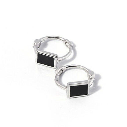 Black Glazed Cube Square Sterling Silver Huggie Hoop Earrings - sugarkittenlondon