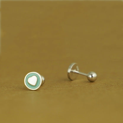 Screw Back Earrings | Sterling Silver Turquoise Enamel Heart Dot Barbell Bead Ball Dangle Earrings - sugarkittenlondon