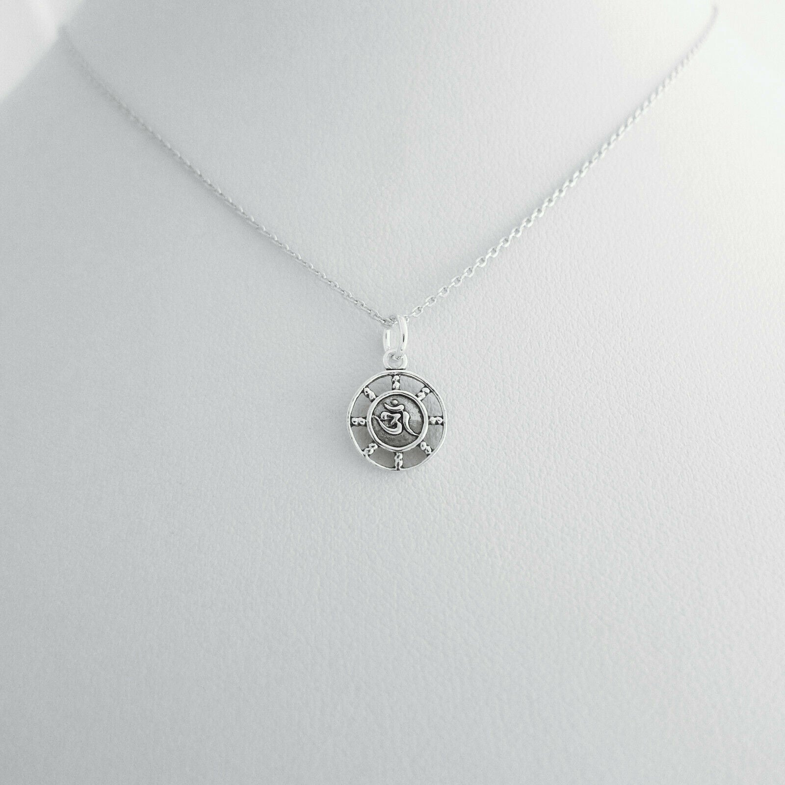 Sterling Silver Oxidized Om Aum Yoga Hindu Sanskrit Symbol Disc Circle Pendant - sugarkittenlondon