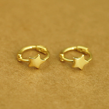 18K Gold Hinged Hoop Earrings with Mini Star, Square, and Triangle Shapes - sugarkittenlondon