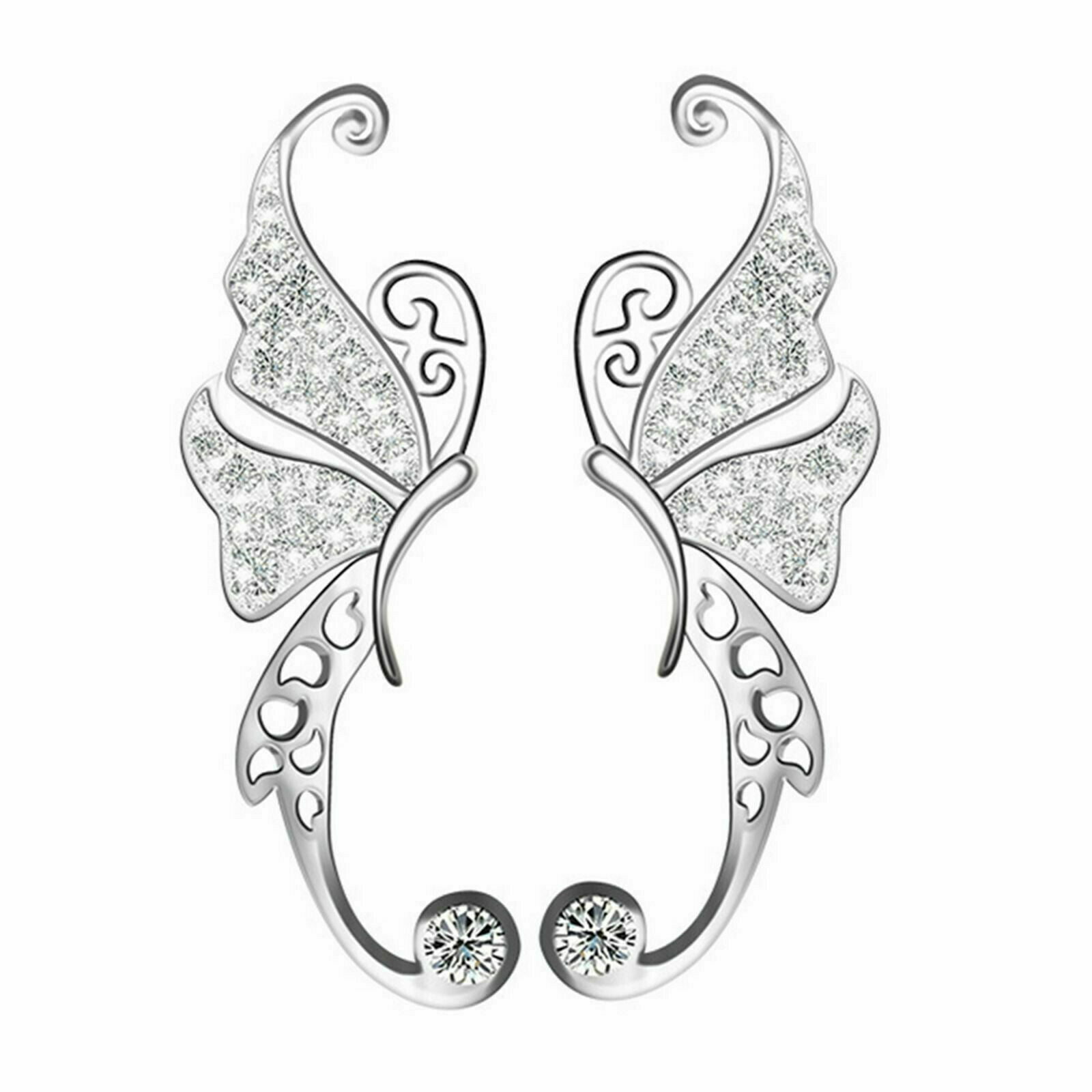 925 Sterling Silver Butterfly Wing Crawler Earrings with Paved CZ - sugarkittenlondon