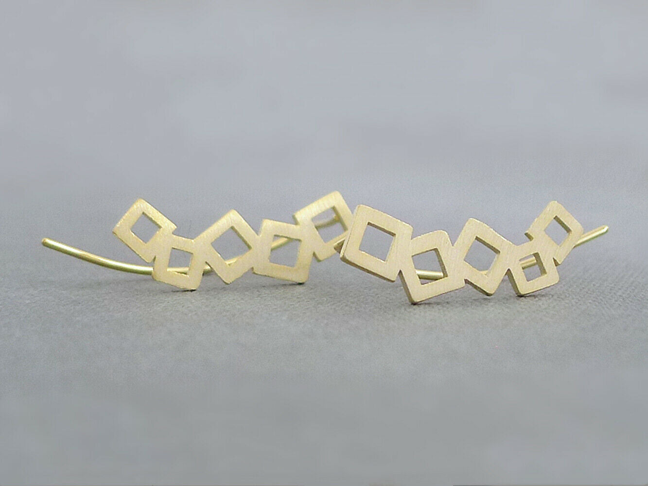 18K Gold Geometry Cube Square Curved Climber Earrings - sugarkittenlondon