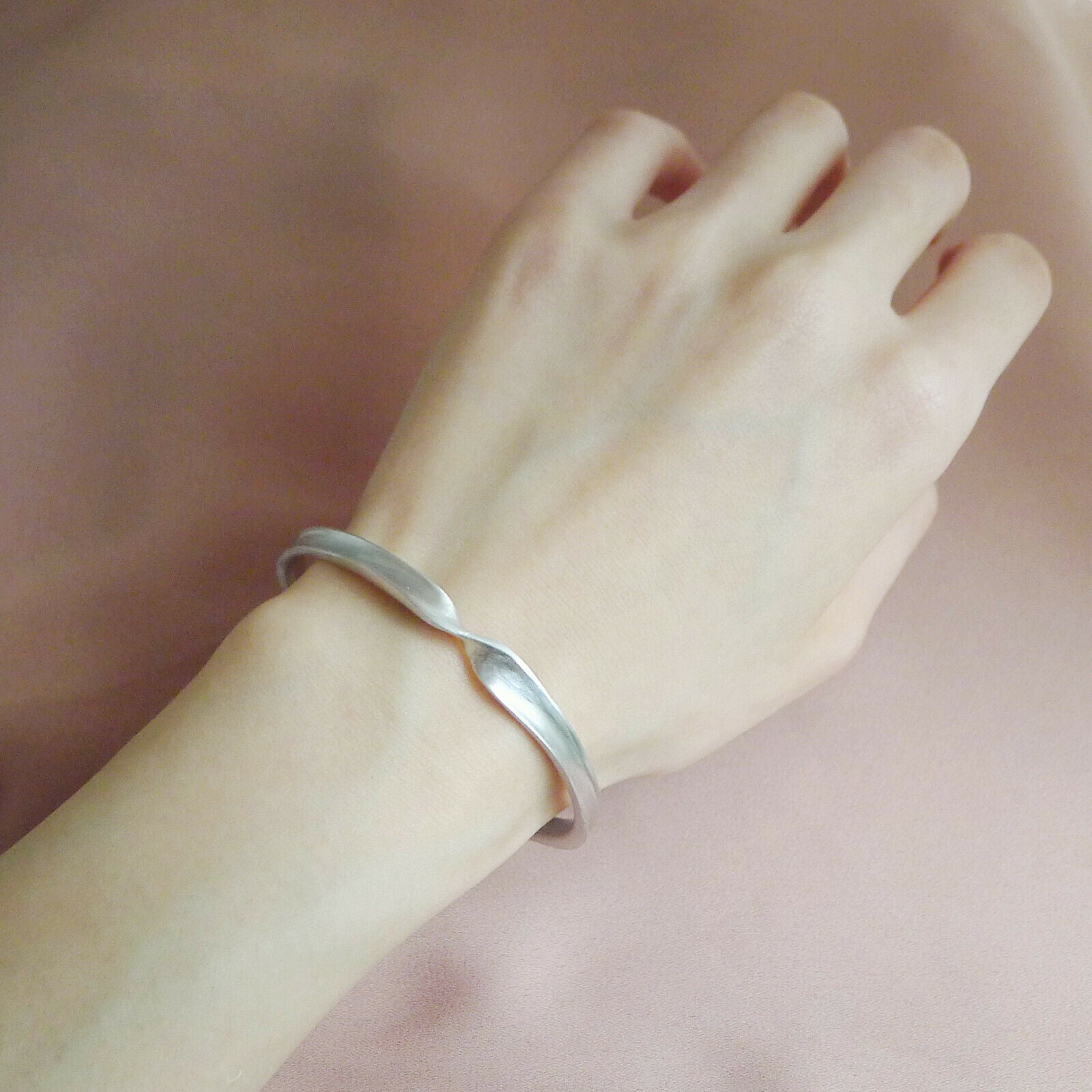 Sterling Silver Solid Matte Twist Concave Rope Cuff Bangle Full UK Hallmark - sugarkittenlondon