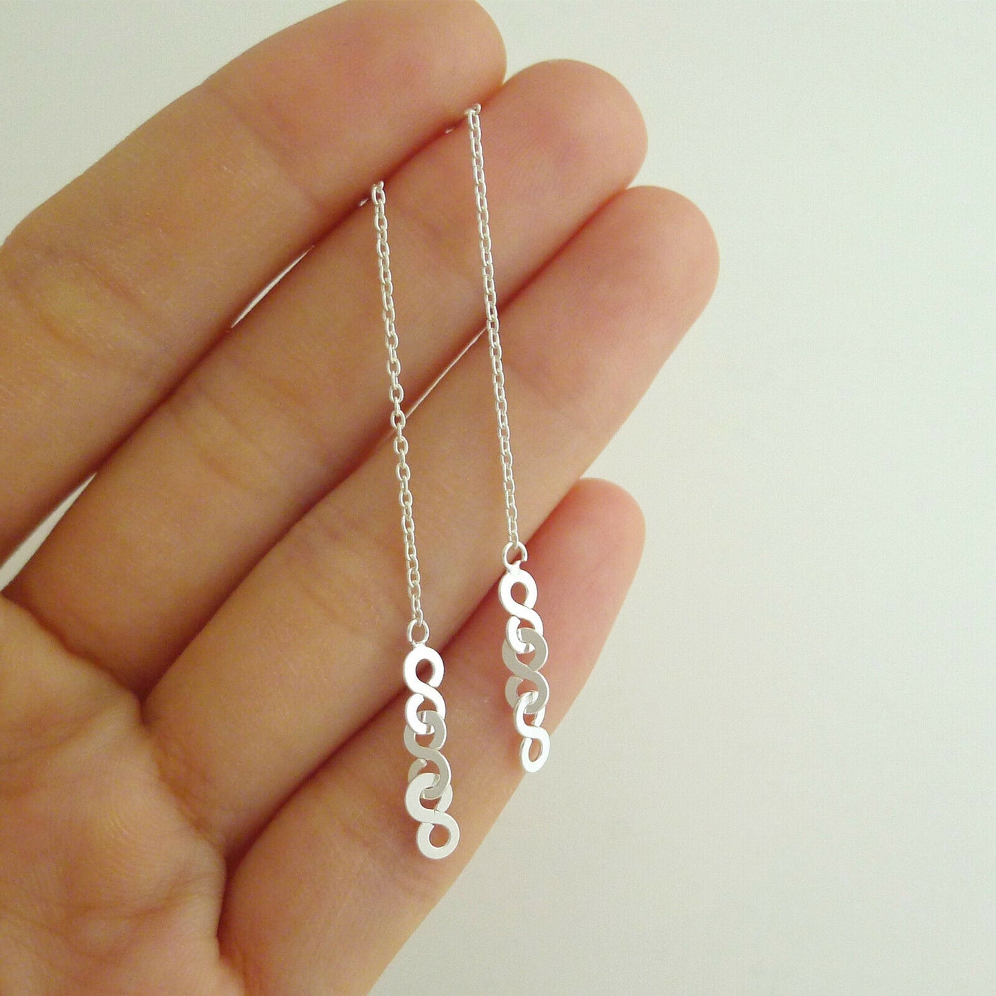 Sterling Silver Infinity Threader Earrings with Eternity Link Circles - sugarkittenlondon