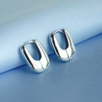 Sterling Silver Square Hoop Huggie Earrings for Women and Men - sugarkittenlondon