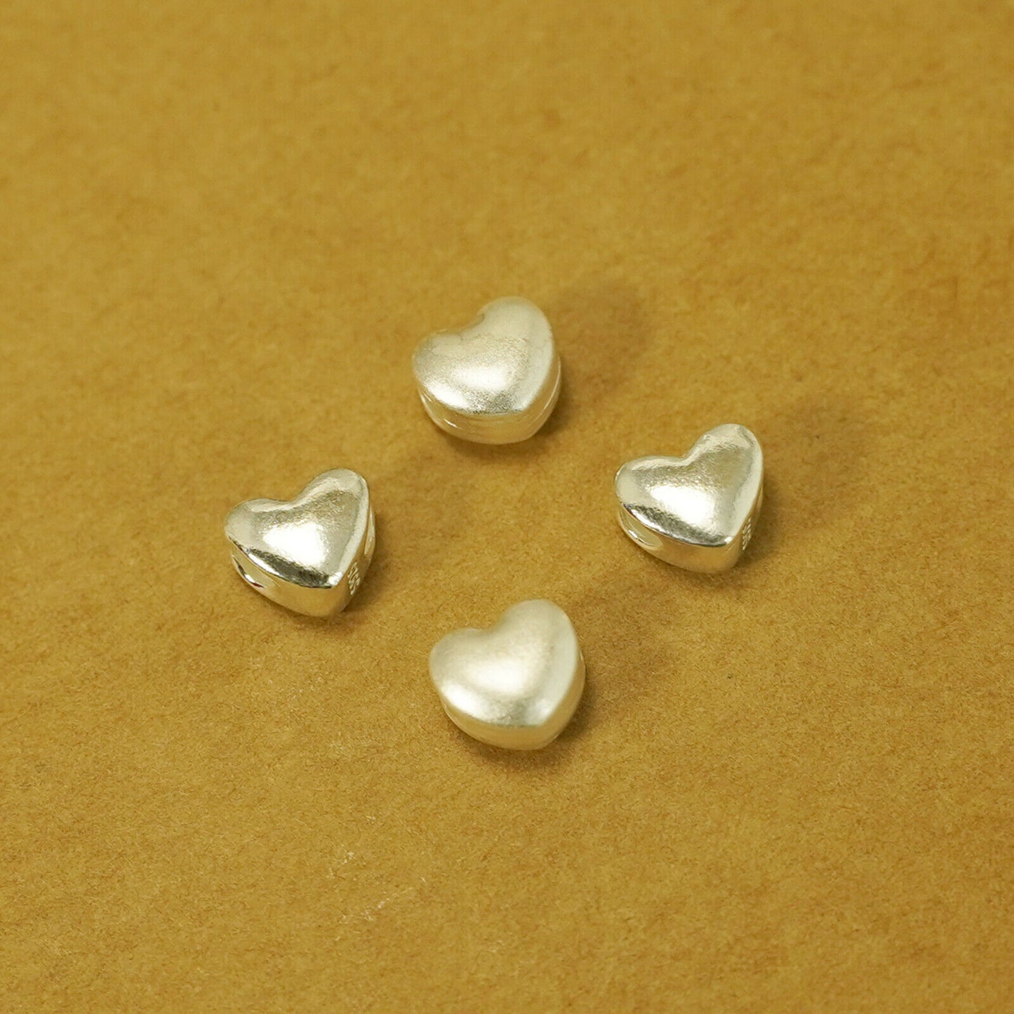 Sterling Silver Fine Silver Puffy Love Heart Spacer Charm Bracelet Bead - sugarkittenlondon