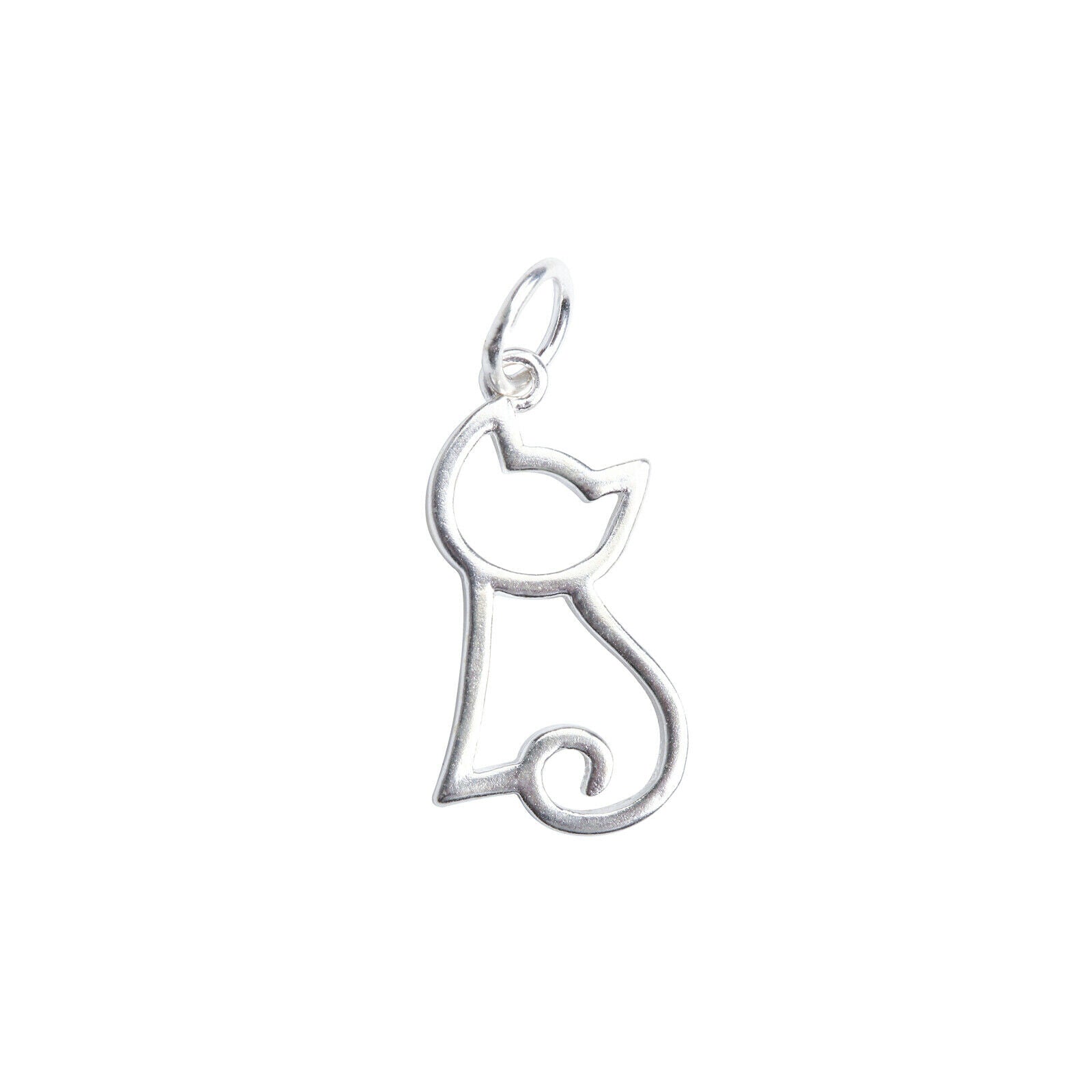 Sterling Silver Hollow Cat Kitten Pendant Charm for Necklace - sugarkittenlondon