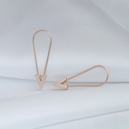 Sterling Silver Rose Gold Plated Triangle CZ Safety Pin Clip Hoop Drop Earrings - sugarkittenlondon