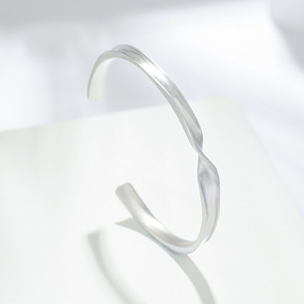 Sterling Silver Solid Matte Twist Concave Rope Cuff Bangle Full UK Hallmark - sugarkittenlondon