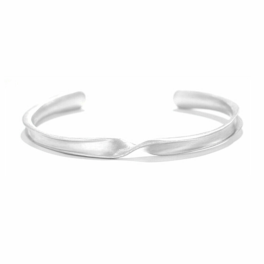 Sterling Silver Solid Matte Twist Concave Rope Cuff Bangle Full UK Hallmark - sugarkittenlondon