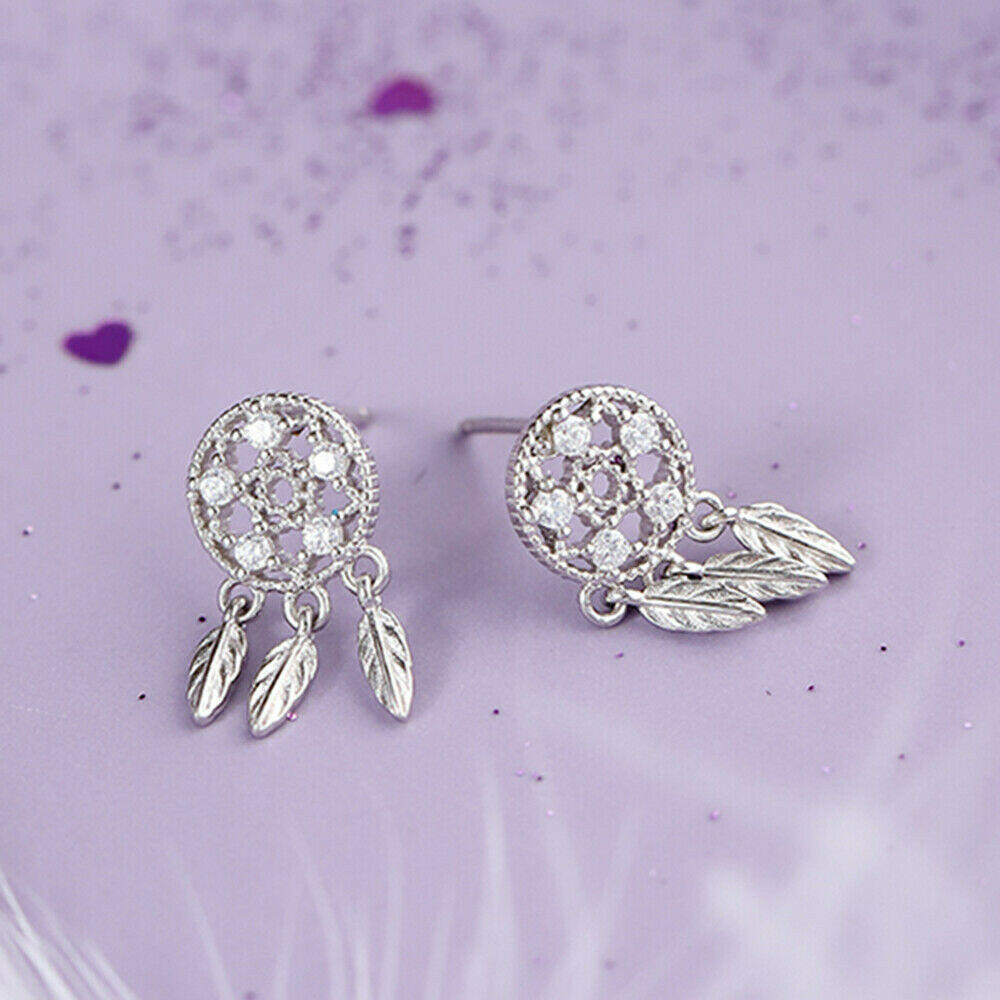 Dreamcatcher Earrings - 925 Sterling Silver with Crystal CZ Protection Jewellery - sugarkittenlondon