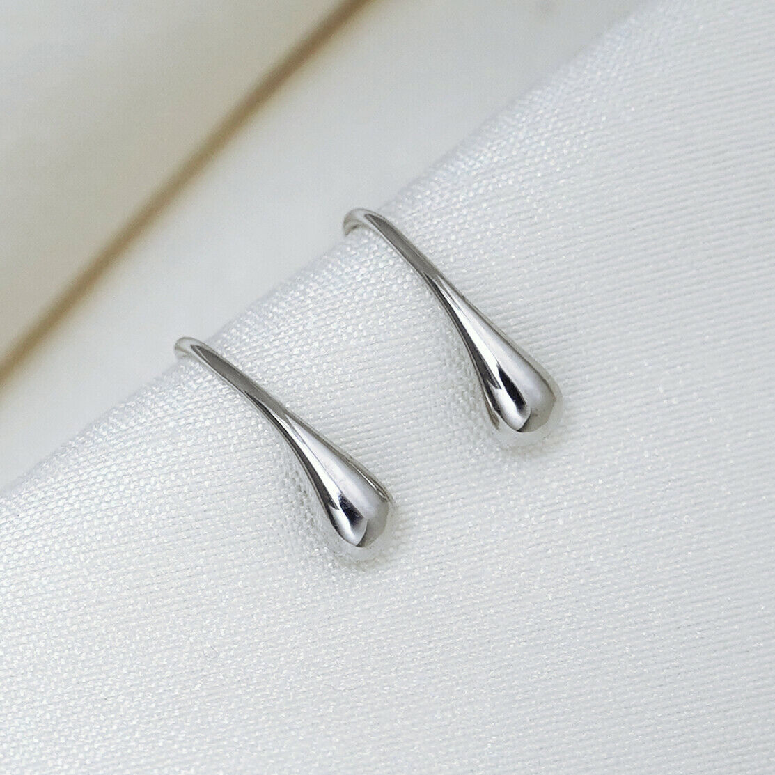 Hoop Drop Earrings Sterling Silver Plain Shiny Waterdrop Teardrop Hoop Drop Earrings 1.8cm - sugarkittenlondon
