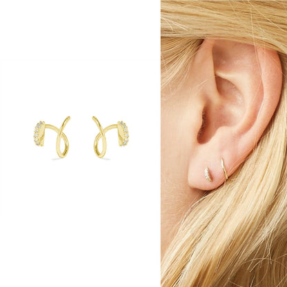 Gold on Sterling Silver Twirl Wire CZ Half Eternity Faux 2 Piercings Earrings - sugarkittenlondon
