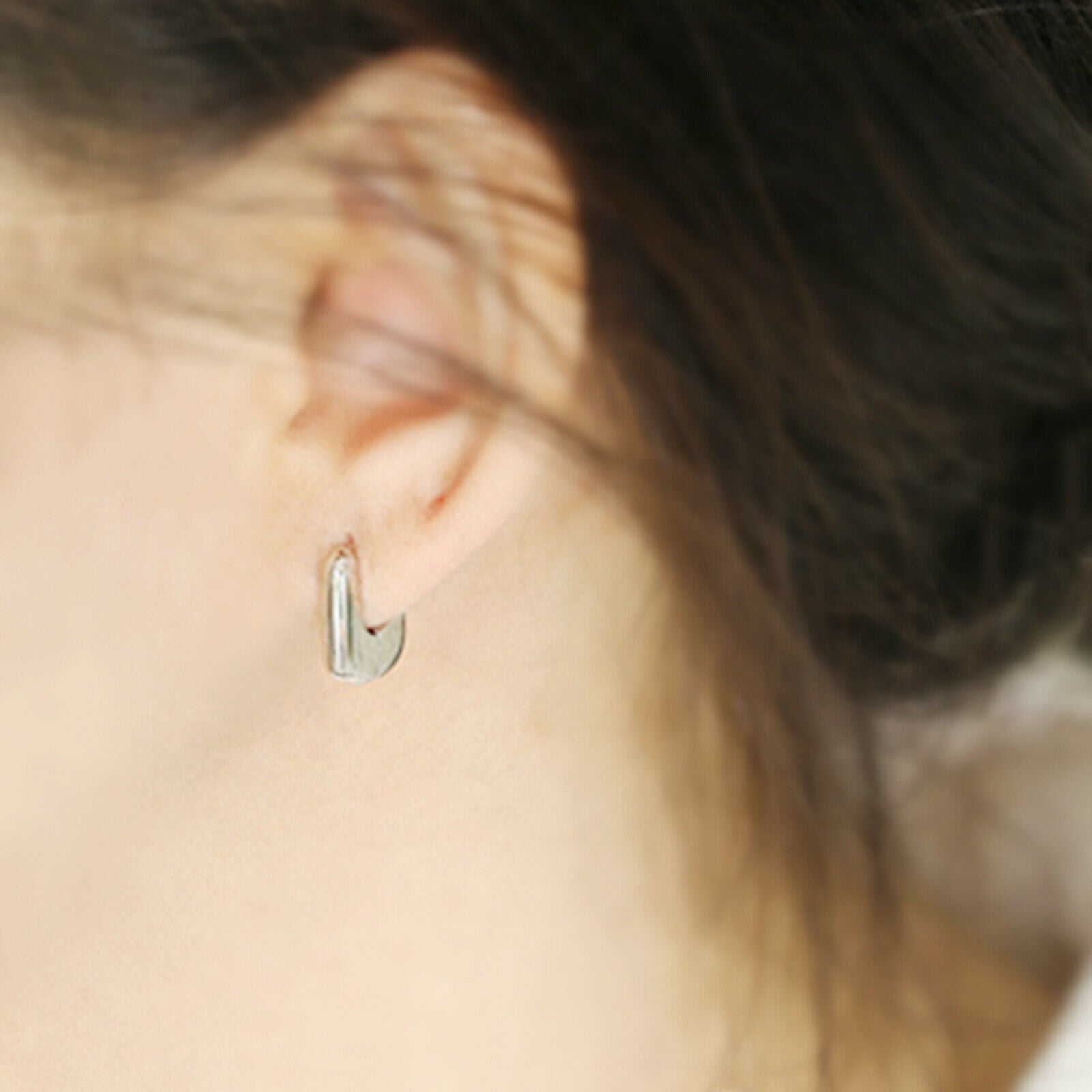 Sterling Silver Square Hoop Huggie Earrings for Women and Men - sugarkittenlondon