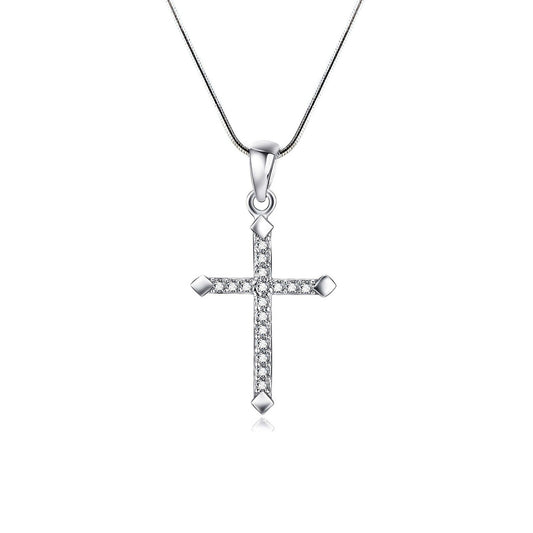 Sterling Silver Passion Cross Pointed Cross Paved CZ Pendant Necklace - sugarkittenlondon