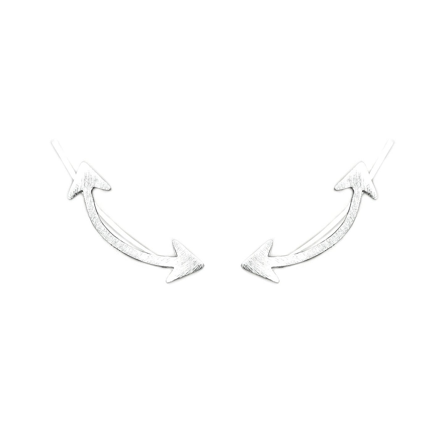 Sterling Silver Curved Ear Crawler Earrings with Double Shooting Arrows - sugarkittenlondon