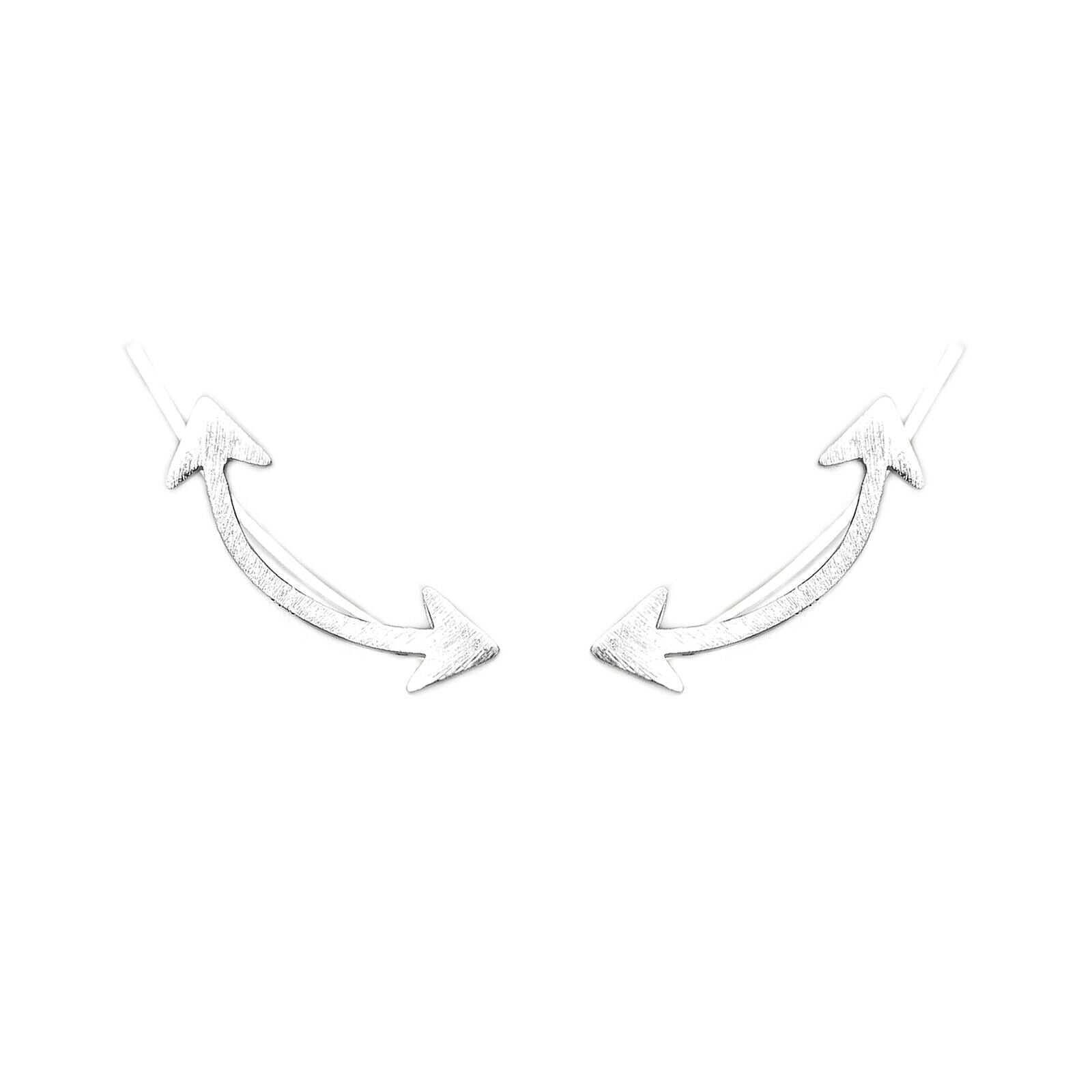 Sterling Silver Curved Ear Crawler Earrings with Double Shooting Arrows - sugarkittenlondon