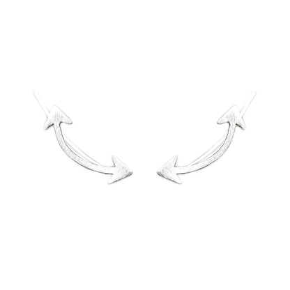Sterling Silver Curved Ear Crawler Earrings with Double Shooting Arrows - sugarkittenlondon
