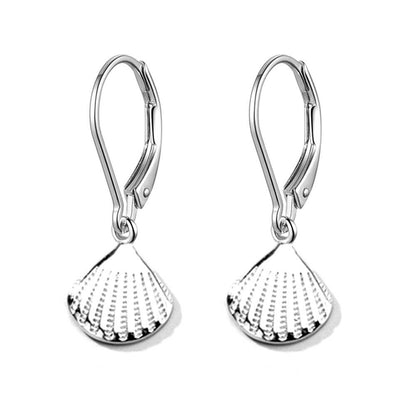 Sterling Silver Shell Hoop Earrings with Spring Leverback Closure - sugarkittenlondon