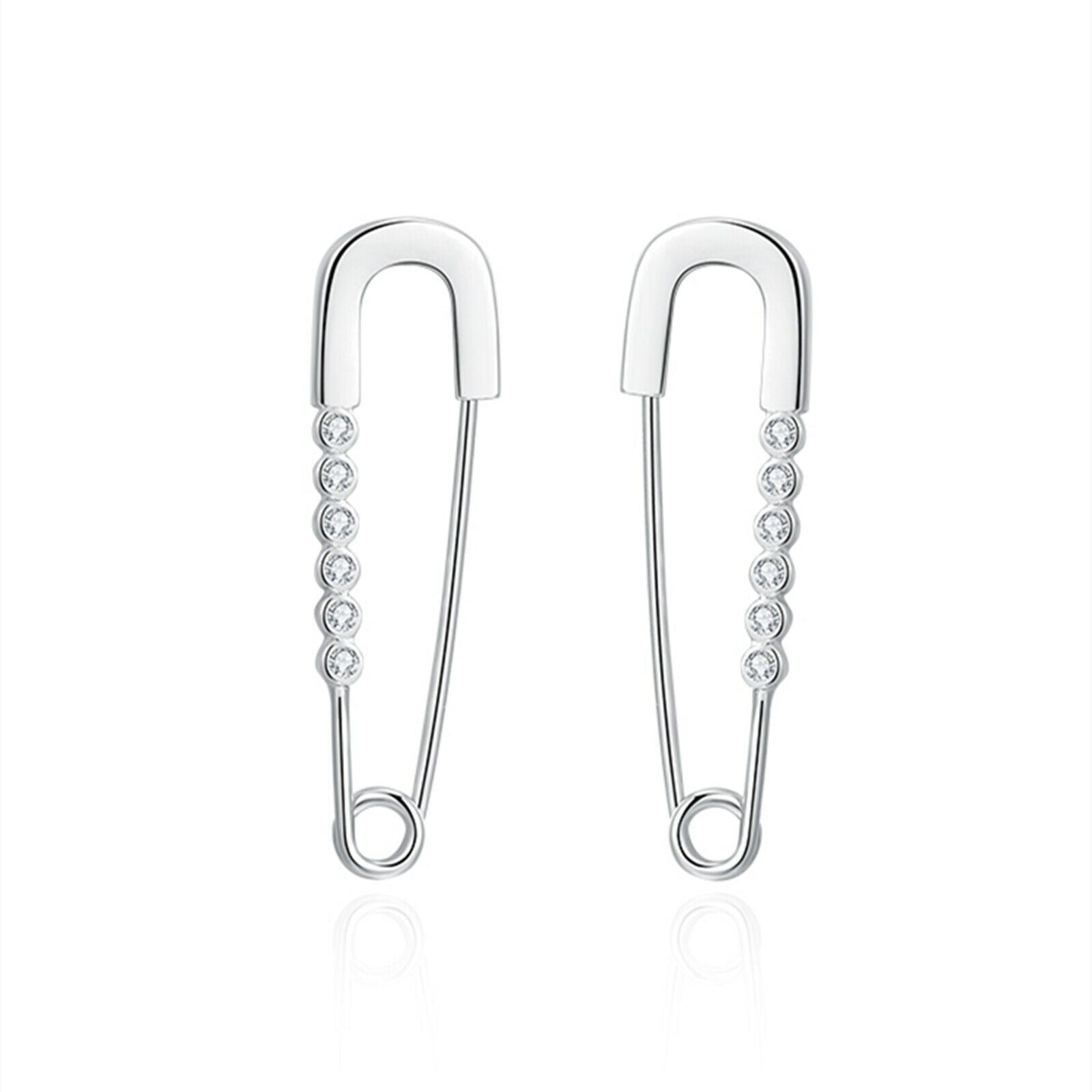 925 Sterling Silver Pin Hoop Earrings with CZ Beads and Paper Clip Design - sugarkittenlondon