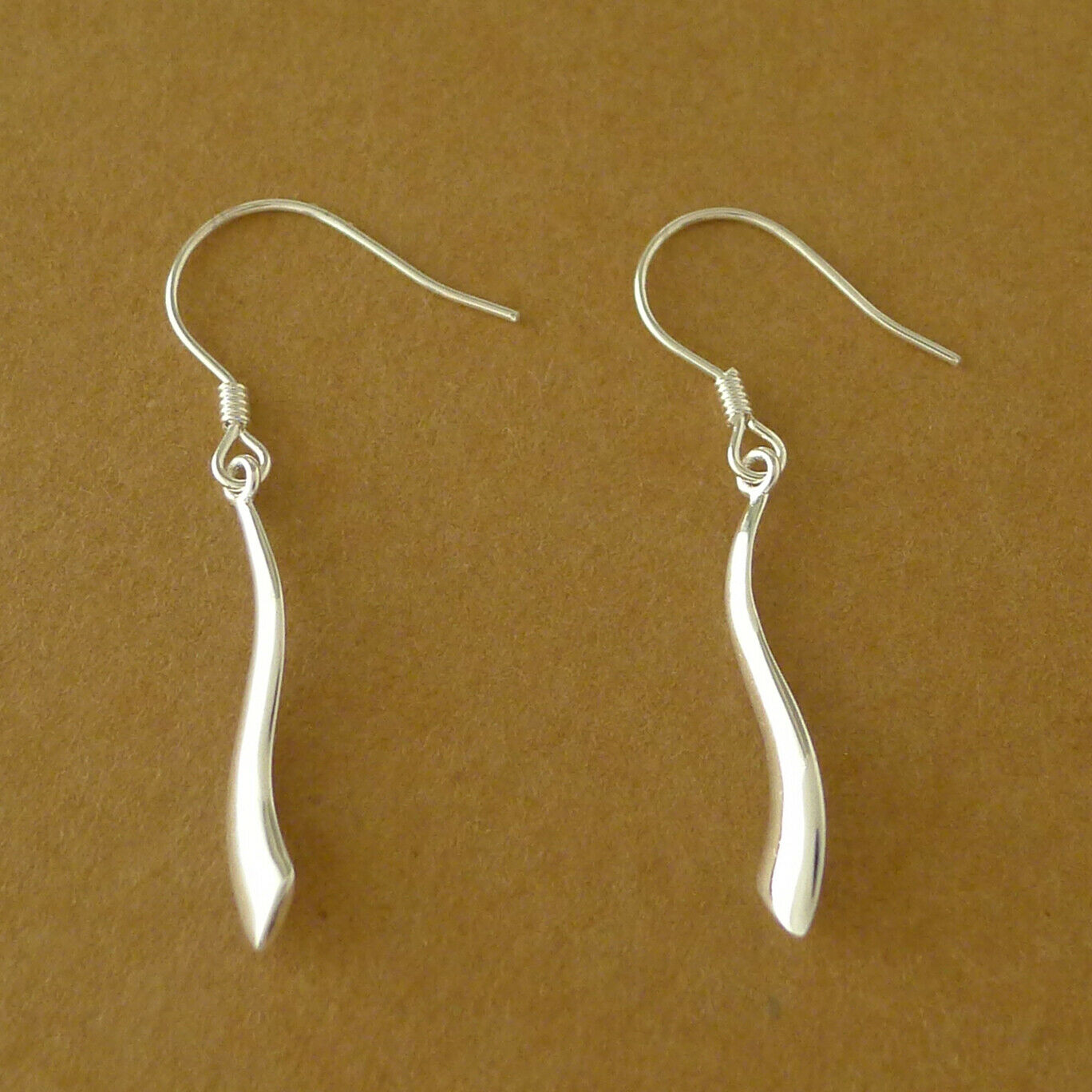 925 Sterling Silver Vertical Wavy Vine Line Swirl Bar S Drop Dangle Hook Earrings - sugarkittenlondon