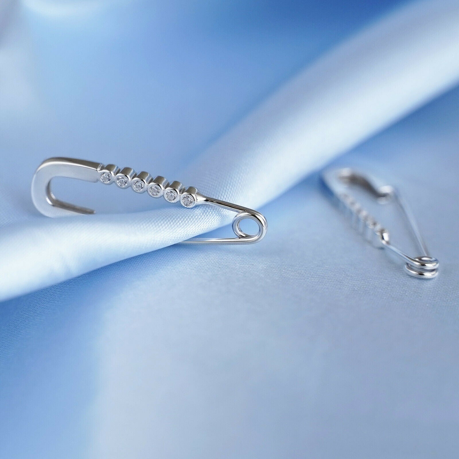 925 Sterling Silver Pin Hoop Earrings with CZ Beads and Paper Clip Design - sugarkittenlondon
