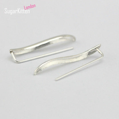 925 Sterling Silver Crawler Earrings with Wavy Vine Design - sugarkittenlondon