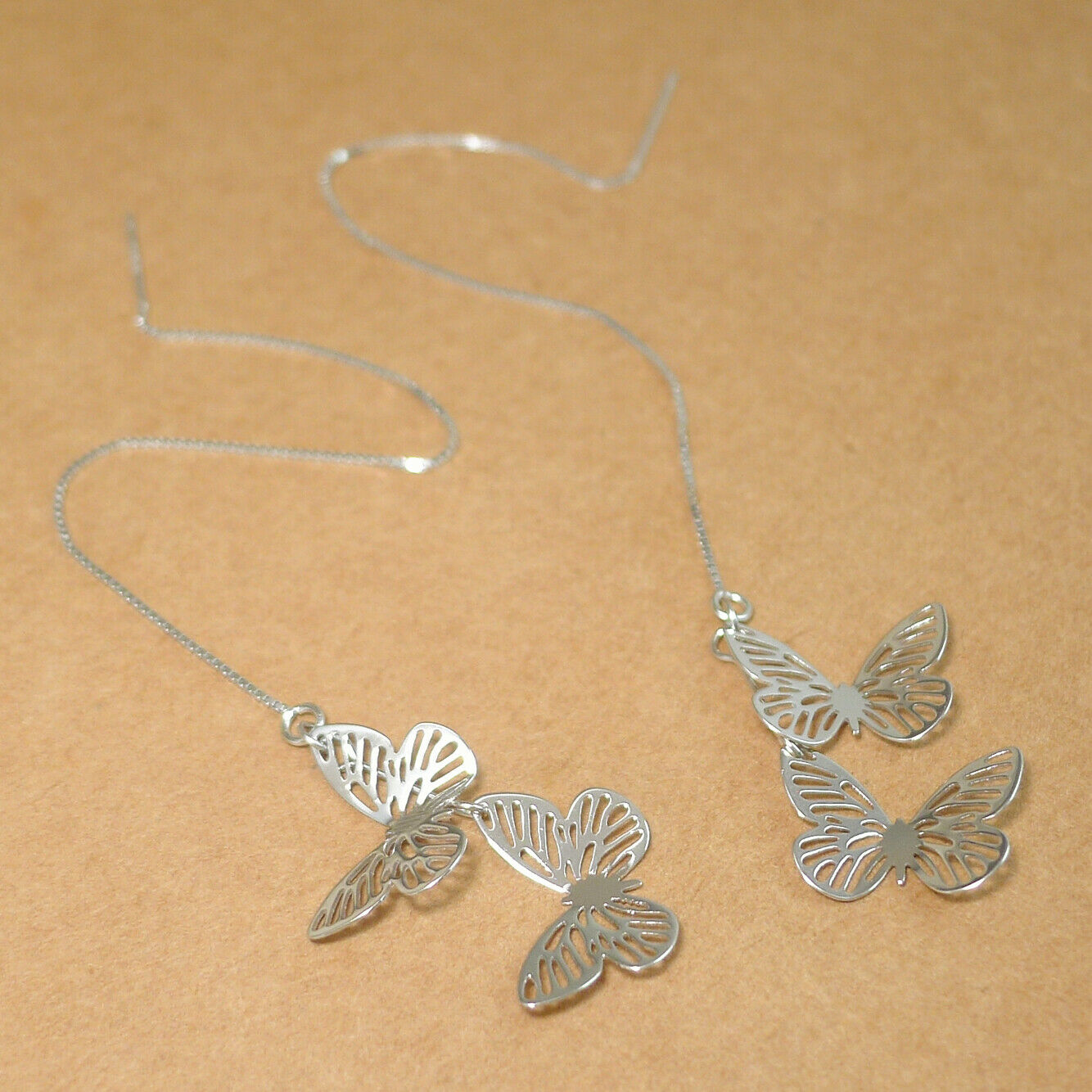 Sterling Silver Butterfly Threader Earrings - Lightweight Dangle Drop Pull Through Ear Jewelry - sugarkittenlondon