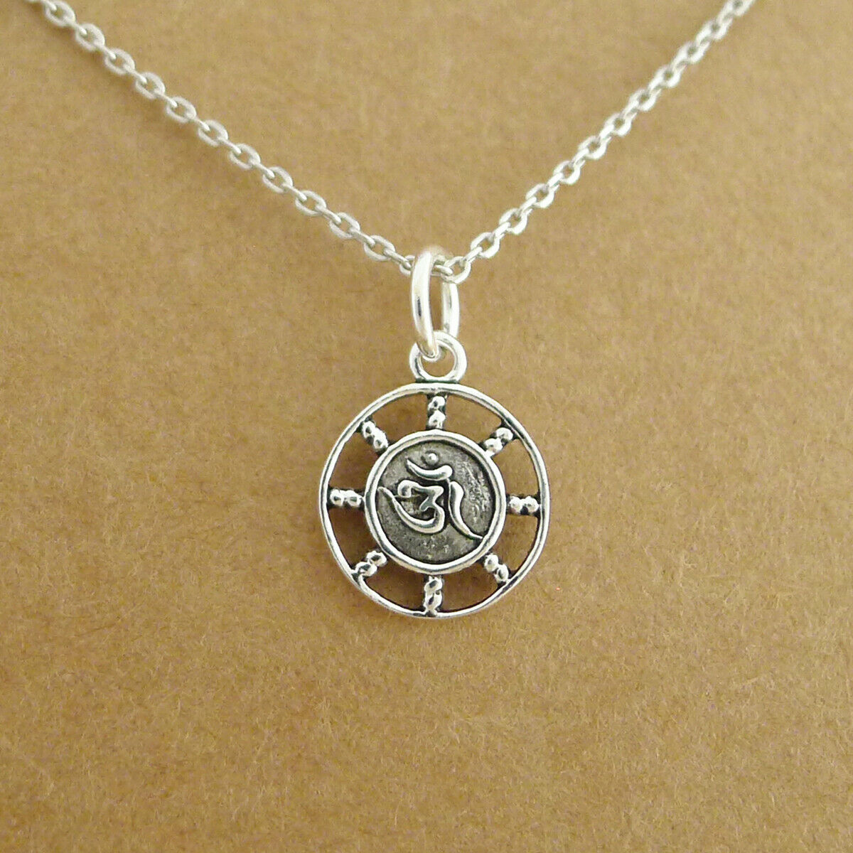 Sterling Silver Oxidized Om Aum Yoga Hindu Sanskrit Symbol Disc Circle Pendant - sugarkittenlondon